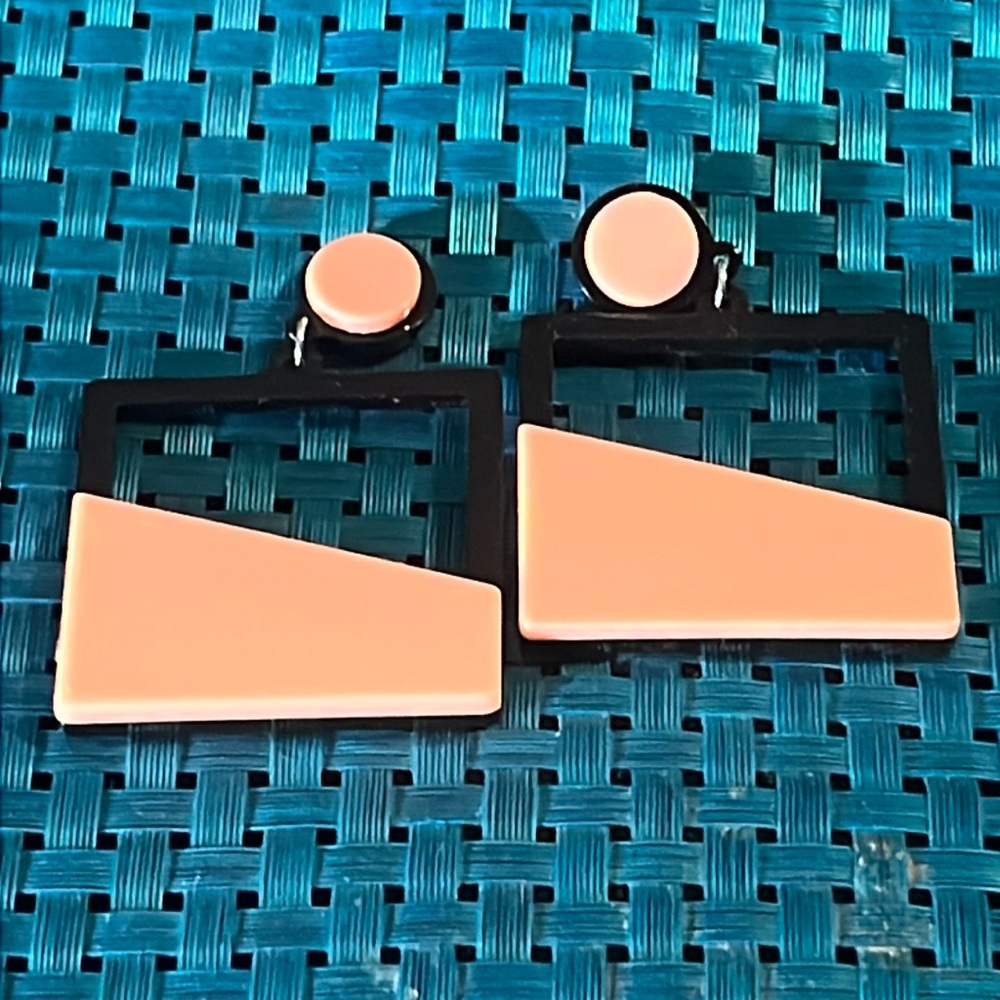 Geometric Retro Black and Pink Earrings